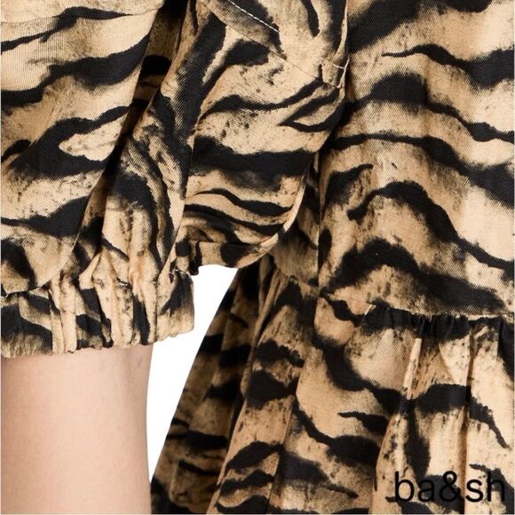 BA&SH **NWT** Zola Puff-sleeve Linen-blend Tiger Print Mini Dress - Picture 12 of 14